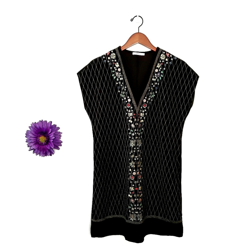 Zara Rubberised Gem Print Short Sleeve Dress M